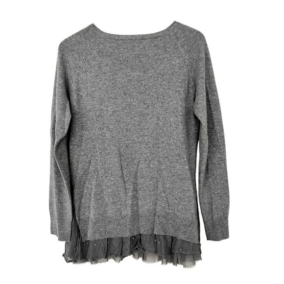 Garnet Hill Gray 100% Cashmere Ruffle Trim Sweater Sz M - Picture 5 of 5